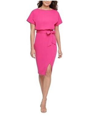 Kensie Bright Pink Tie-Waist Midi Dress